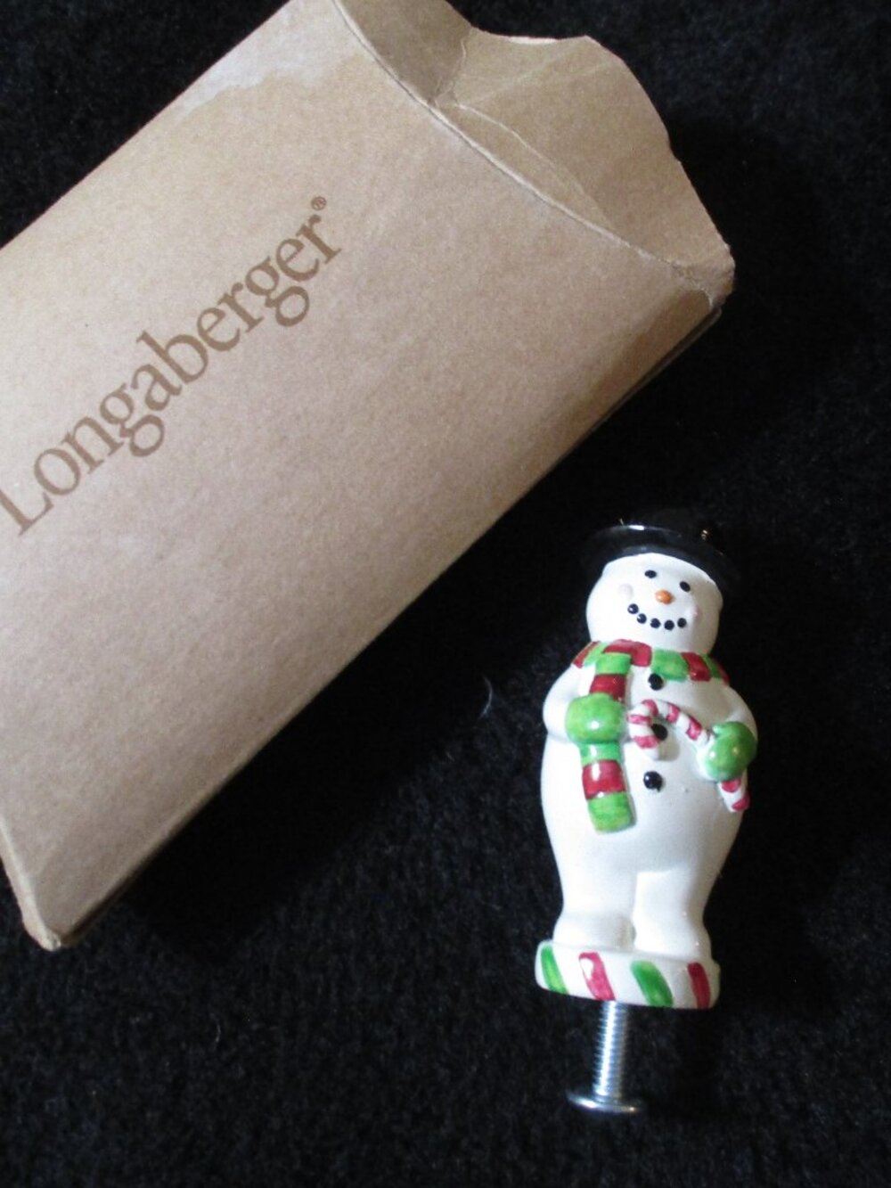 Longaberger Bluster Snowman Basket Lid Knob 50112 Ceramic Replacement w/Box